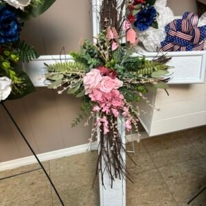 Cross stand with flowers