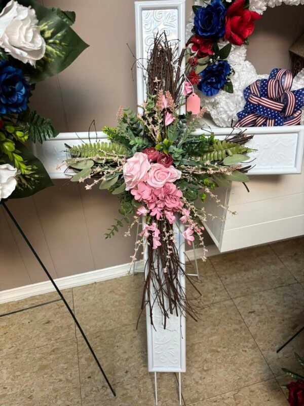 Cross stand with flowers
